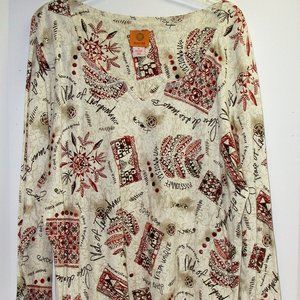 Ruby Rd Ladies Pullover Embellished Knit Top ~ Brown Rust Cream ~ Size XL